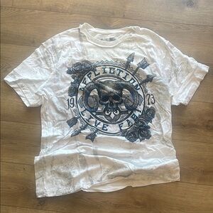 Affliction Black and White Short Sleeve Tee with Distressed Graphic